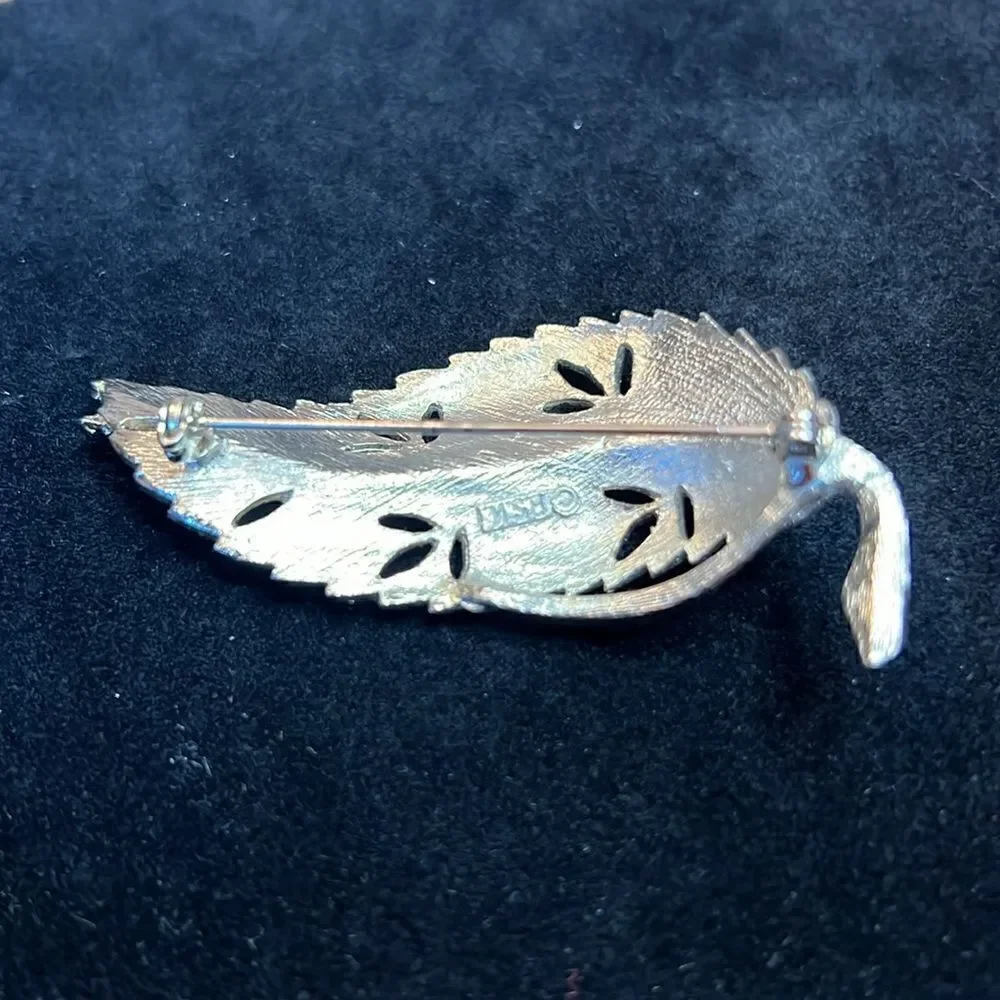 Large Vintage BSK Leaf Brooch - Silver/Champagne Color
